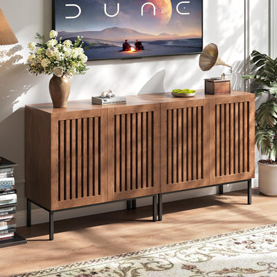 RIBECH 63" Farmhouse Storage Cabinet, Kitchen Sideboard with Metal Base & Adjustable Shelves, Ideal for Living Room, Dining Room, Brown