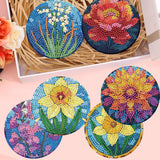Zythron 8 PCS Diamond Art Coasters,Flowers Diamond Painting Coasters Kits Flower DIY with Holder DIY for Beginners, Adults, Diamond Art Kits for Adults Diamonds Art Crafts Supplies 4x4 in Zythron