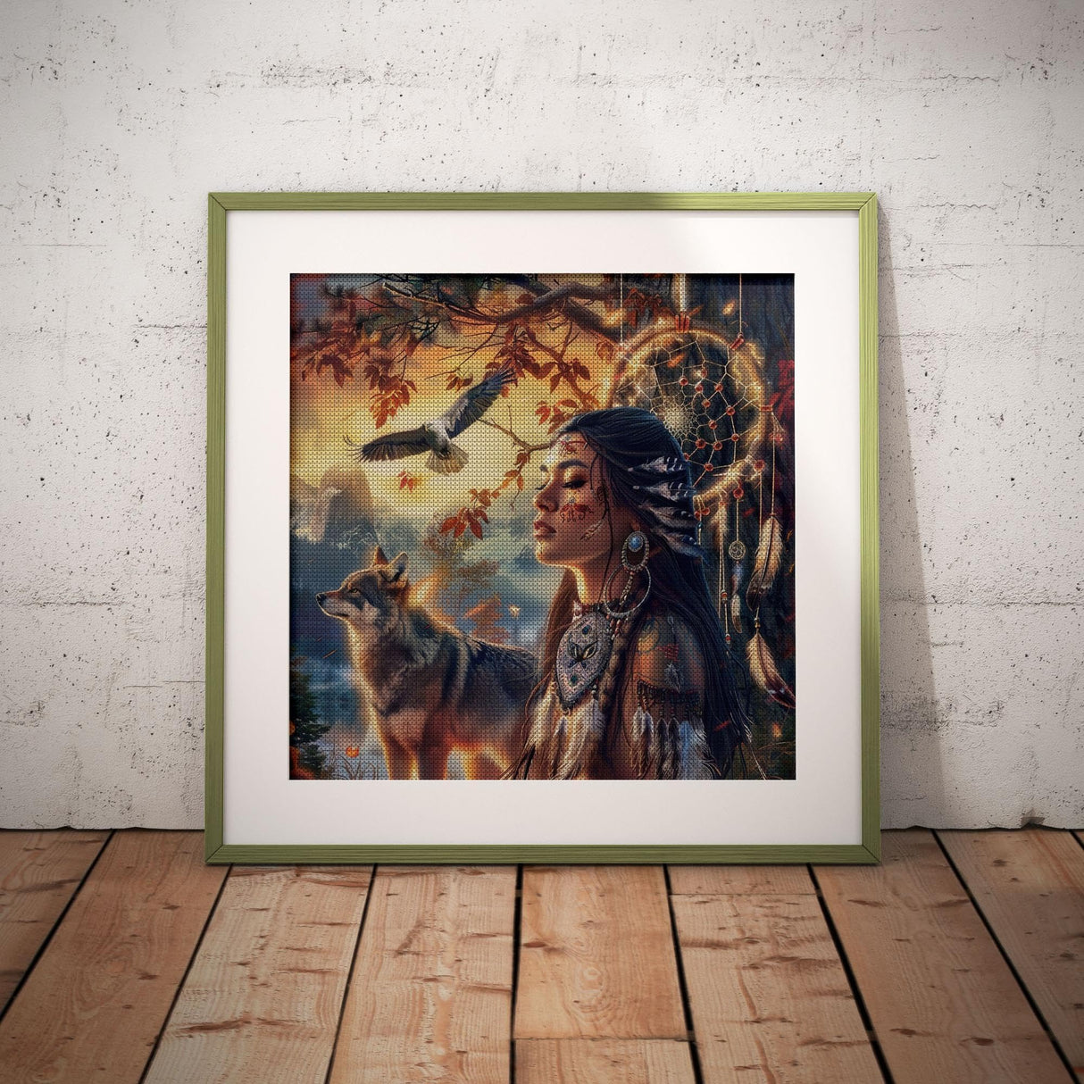 Generic American Native Indian Girl and Wolf DIY 5D Diamond Paint Kits for Adults Round Full Drill Diamond Art Easy for Beginner Gems Cross Stitch Mosaic Craft for Home Decor 14x14inch WoodArtSupply