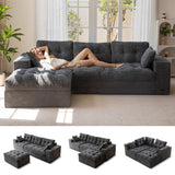 MAXYOYO L-Shaped Sectional Sofa with Convertible Left/Right Ottoman, Cloud Boneless Modular Couch, Layered Cushion & Tufted Upholstered, 4-in-1 Flexible Combination, No Assembly, Dark Grey MAXYOYO