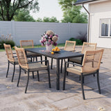 Kingdura 7 Piece Patio Dining Sets, Outdoor Furniture Set of 6 Ratten Wicker Chairs with Cushions and Dining Table with Umbrella Hole, All-Weather Outdoor Furniture Conversation Set for Backyard Kingdura