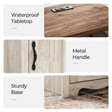 LINSY Farmhouse Night Stand Set of 2, 18.9” Wood End Table with Charging Station, Side Table for Bedroom, Living Room, Couch with USB Ports and Outlets, Nightstand with Storage, Beige LINSY