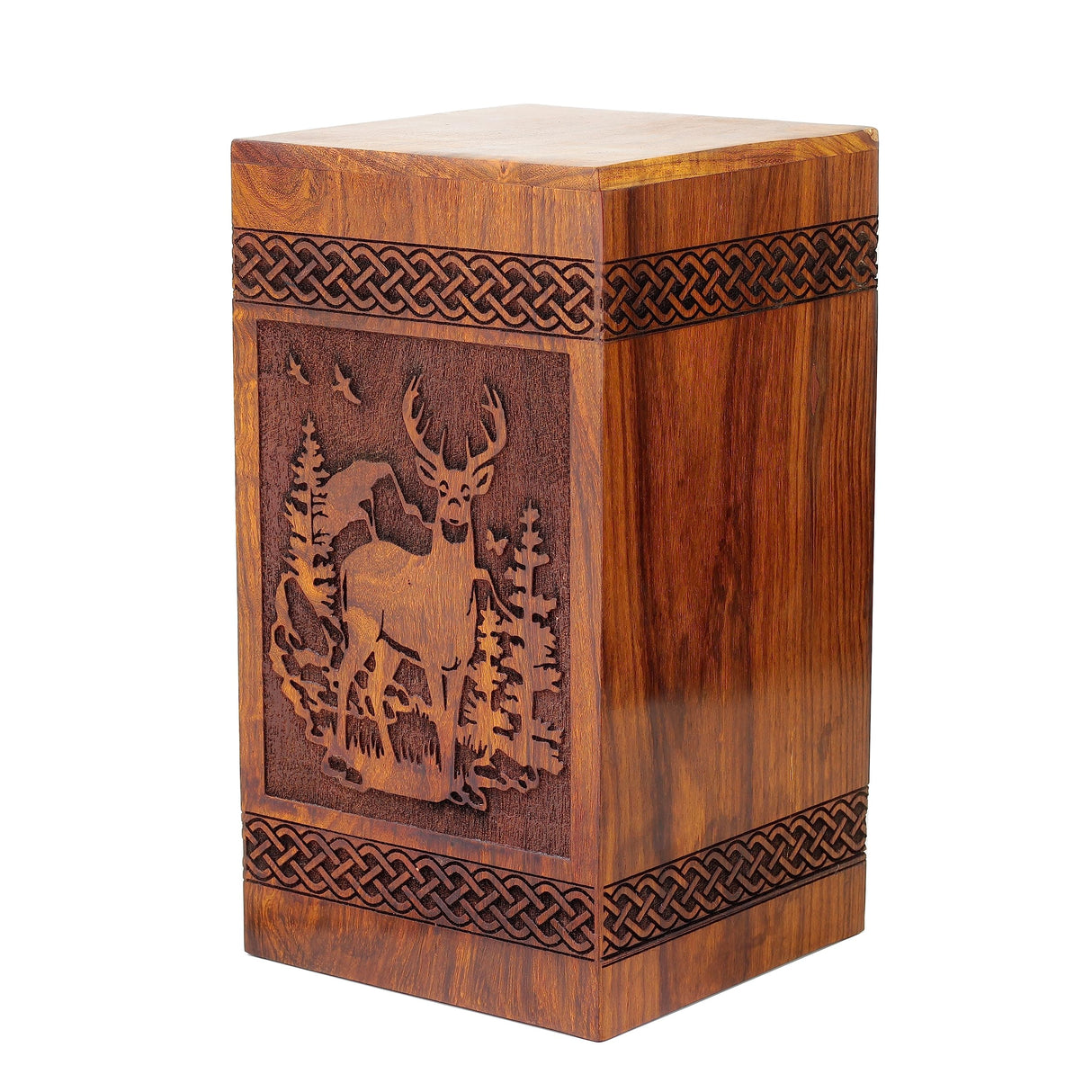 Wooden Handmade Handcrafted Laser Etching Engraved Cremation Burial & Memorial Urn for Ash Remains Storage | Adult Pet Human (Deer 1) Generic