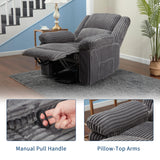 Garvee Corduroy Recliner Chair, Manual Recliner Sofa with Handle, Pillow Top Arms, Thick Padding, Side Pocket, 330Lbs Capacity, Adjustable Recliner for Living Room, Bedroom, Home Theater, Dark Gray Garvee