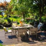 Pamapic 8504 Patio Dining 7 Piece, Outdoor Wicker Furniture Set for Backyard Garden Deck Poolside/Iron Slats Table Top, Removable Cushions, 7 Pack, Beige Pamapic