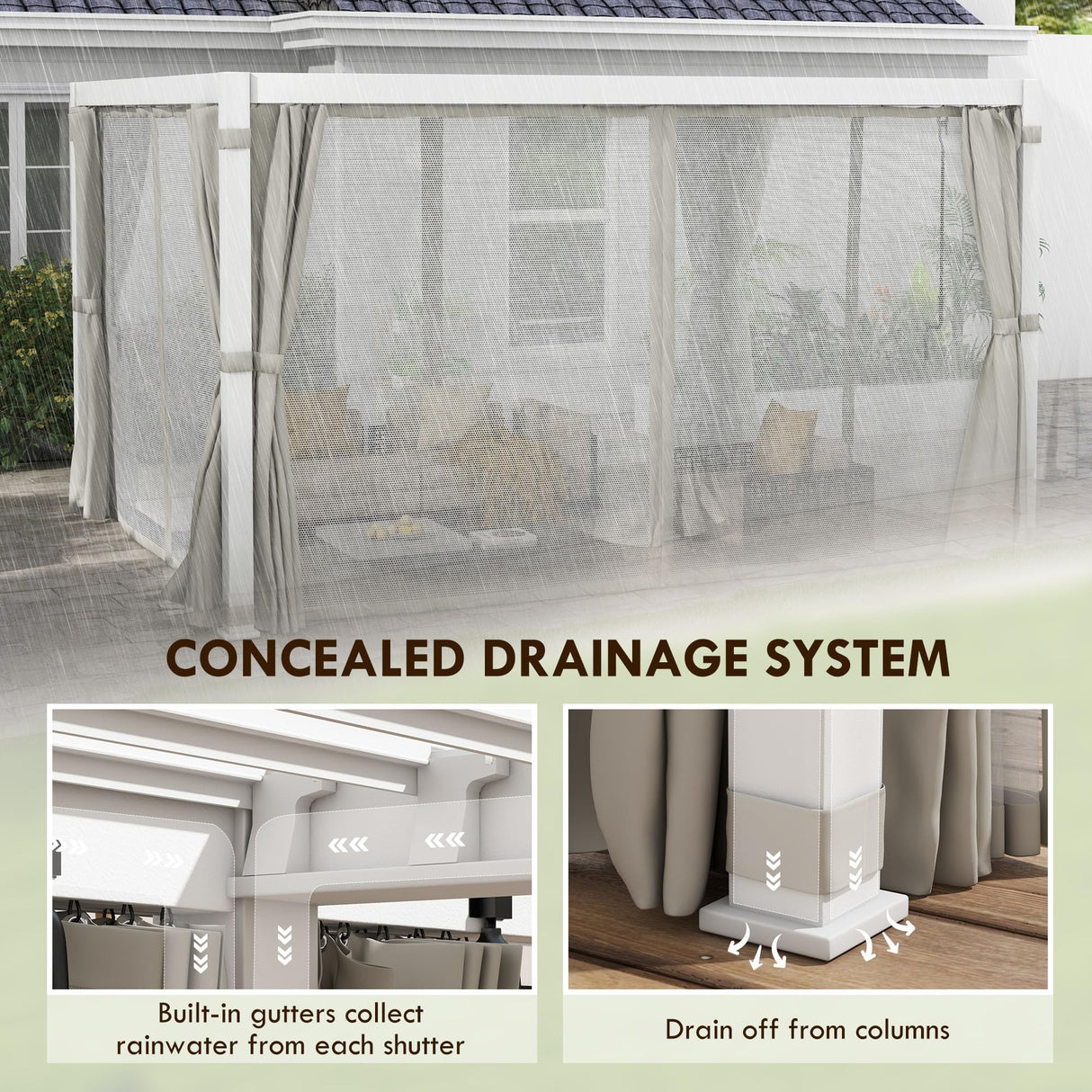 Outsunny 10' x 13' Louvered Pergola Hardtop Gazebo with Adjustable Aluminum Roof and Frame, Outdoor Pergola with Curtains and Netting, for Garden, Lawn, Backyard, and Deck, White Outsunny