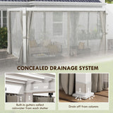 Outsunny 10' x 13' Louvered Pergola Hardtop Gazebo with Adjustable Aluminum Roof and Frame, Outdoor Pergola with Curtains and Netting, for Garden, Lawn, Backyard, and Deck, White Outsunny