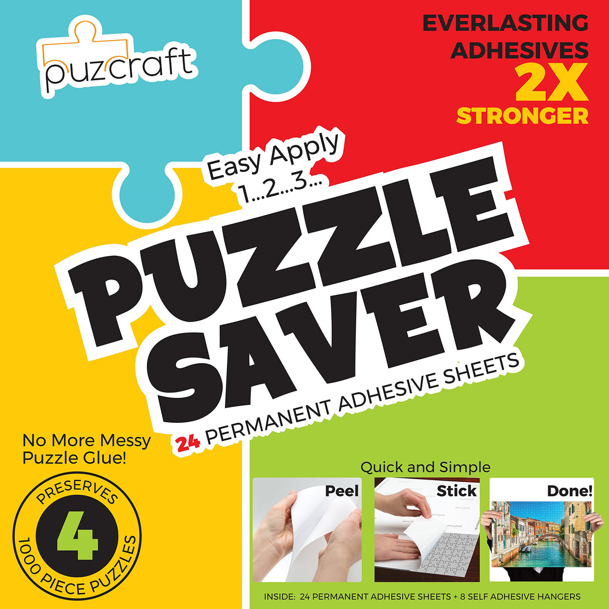 Puzcraft Puzzle Saver Adhesive Sheets (24 Sheets) Easiest Alternative to Messy Puzzle Glue Puzcraft