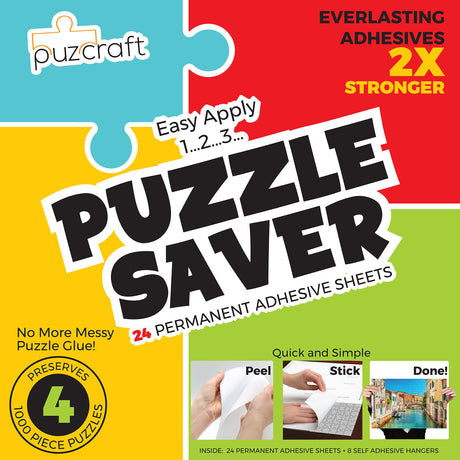 Puzcraft Puzzle Saver Adhesive Sheets (24 Sheets) Easiest Alternative to Messy Puzzle Glue Puzcraft
