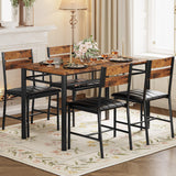 IRONCK Dining Table Set for 4, Wood Kitchen Table with Upholstered Chairs Dinning Table Set for Kitchen & Dining Room, Compact Dining Set for Small Spaces, Rustic Brown IRONCK
