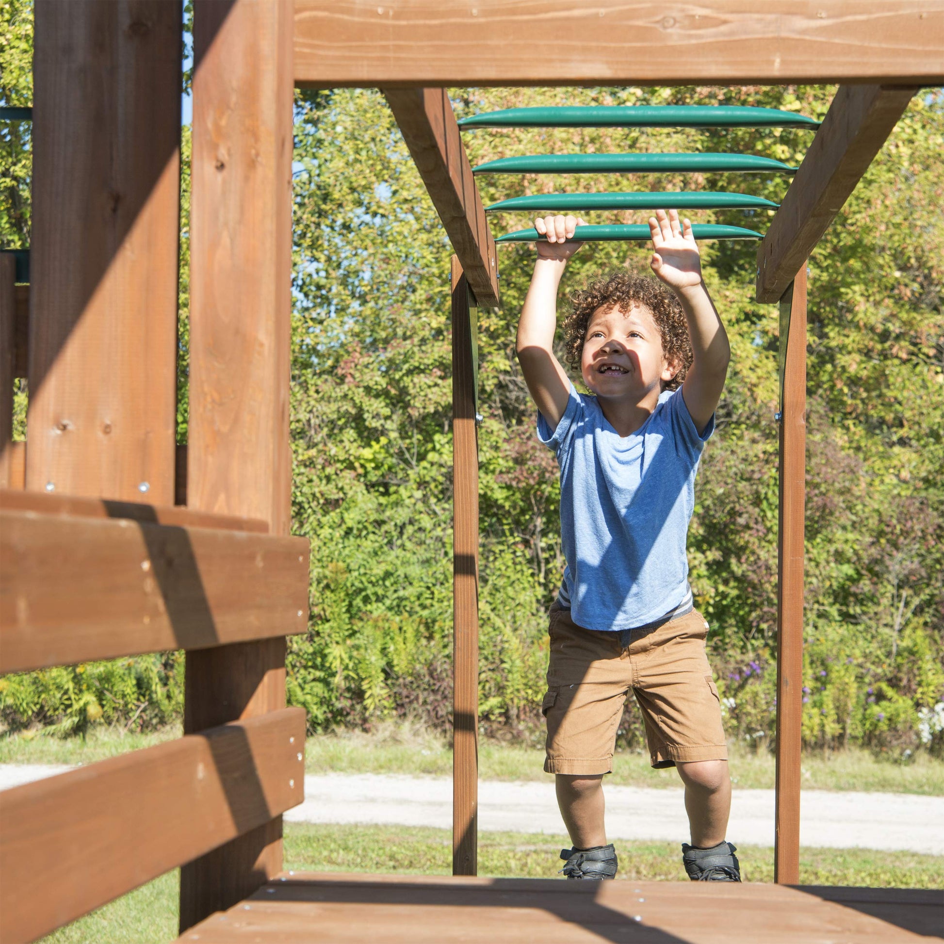 Swing-N-Slide WS 8354 Knightsbridge Super Wooden Swing Set with Two Slides, Play Set, Monkey Bars, Climbing Wall, Music Play & Climbing Wall, Wood, Green - WoodArtSupply