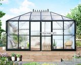 HOWE 14x9.5x9 FT Polycarbonate Greenhouse with 2 Vents and Double Swing Doors 6FT Added Wall Height, Walk-in Large Winter Greenhouse Sunroom Aluminum Greenhouse for Outdoors, Black HOWE
