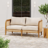 Christopher Knight Home Tilden Acacia Wood Outdoor Loveseat, 2-Seater Patio Furniture Sofa with Wicker Accent, Wooden Patio Sofa Couch with Armrest+Cushions, Comfy Lounging/Reading Chair, Teak+Beige Christopher Knight Home