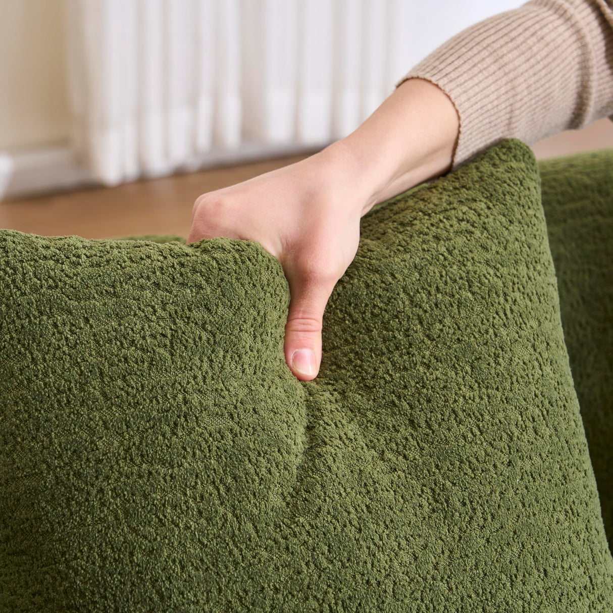 99" Oversized Curved Sectional Sofa with Chaise, Modern L-Shaped Chenille Cloud Couch, Extra Wide Deep Seat 4-Seater Couch with Pillows for Living Room, Apartment, or Home Theater, Green TTK