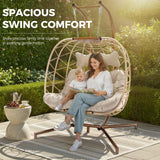 BLUEXYARD 2 Person Hanging Egg Chair with Stand, Extra Large 700 Lbs Wicker Patio Hammock Loveseat Swing, Oversized Cushioned Double Swing Chair for Indoor Outdoor Garden Balcony Backyard, Beige BULEXYARD