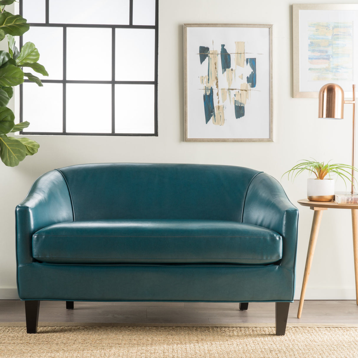 Christopher Knight Home Justine Leather Loveseat, Teal Christopher Knight Home
