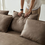 KEIKI 129" Curved Oversized Modular Leathaire Sectional Sofa with Left Chaise, 4 Pillows, 3 Back Cushion, Modern Style Comfy 5-Seater Couch, Easy Assembly, for Office, Apartment, Living Room, Brown KEIKI