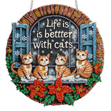 Reofrey Hanging Diamond Art Kits for Adults - 8x8 Inch Christmas Cat Acrylic Board Double Sided Pattern Diamond Art Suncatcher Pendant, DIY Crystal Art for Home Wall or Window Decoration Handmade Gift Reofrey