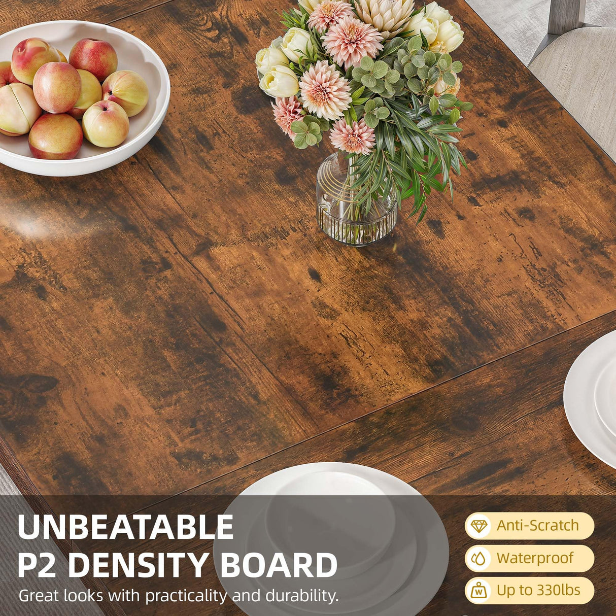 DWVO Farmhouse Dining Table for 6-8 People, 70.8-Inch Rectangular Wood Dining Table, Rustic Kitchen Dinner Table with Heavy Duty Metal Legs for Dining Room (Rustic Brown) DWVO