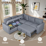 Trygoal 81 Inch Pull Out Sleeper Sofa, Sectional Couches for Living Room, 5-Seater Pull Out Couch with Storage, Convertible Sofa Bed for Small Space, Guest Room, Apartment, Gray Trygoal
