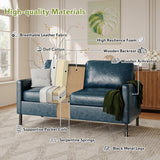 STHOUYN 57" W Faux Leather Loveseat w/ 2 USB, Small Loveseat Sofa w/Side Pockets, Wooden Frame Small Couch w/Metal Legs, Office Mini Couch for Dorm, Bedroom, Apartment (Blue, 2 Seater) STHOUYN