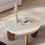 homary Round Concrete Coffee Table with Premium Walnut Ash Wood Legs, Modern Minimalist Cement Finish Center Table for Living Room homary