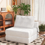 Homall Folding Sofa Bed, Convertible Sleeper Sofa Couch with Headrest & Lumbar Pillow, Chenille Fabric Chair Bed, Single Futon Mattress for Living Room, Apartment, Office (White) Homall