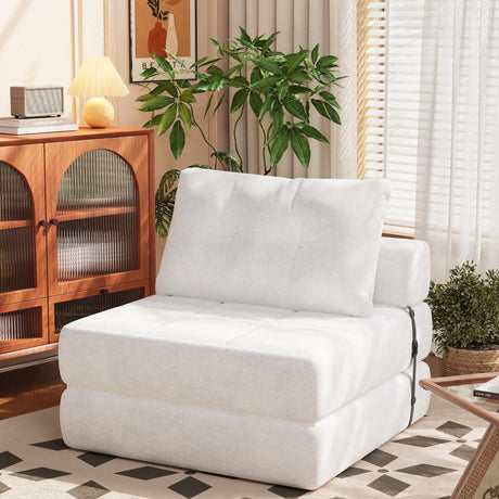 Homall Folding Sofa Bed, Convertible Sleeper Sofa Couch with Headrest & Lumbar Pillow, Chenille Fabric Chair Bed, Single Futon Mattress for Living Room, Apartment, Office (White) Homall
