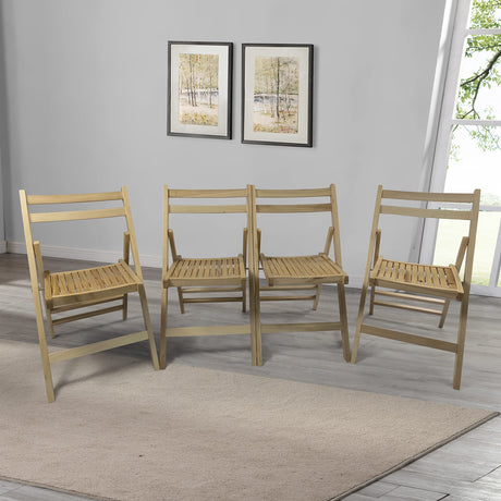 HomVent Set of 4 Slatted Wood Folding Chair, Fully Assembled Folding Chair Set Folding Event Chairs Wedding Chair Wooden Slatted Seat for Dining Room Kitchen Balcony Wedding Occasion Events (Natural) HomVent