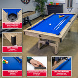 GoSports 7 ft Pool Table with Wood Finish - Modern Billiards Table with 2 Cue Sticks, Balls, Rack, Felt Brush and Chalk - Choose Your Style GoSports