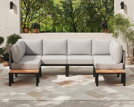 PIZZELLO 8 Piece Patio Furniture Sets, All-Weather Metal Outdoor Couch Sectional Set, Outdoor Conversation Set for Garden, Patio Sofa with 6" Thick Cushions and 2 Coffee Tables, Beige PIZZELLO