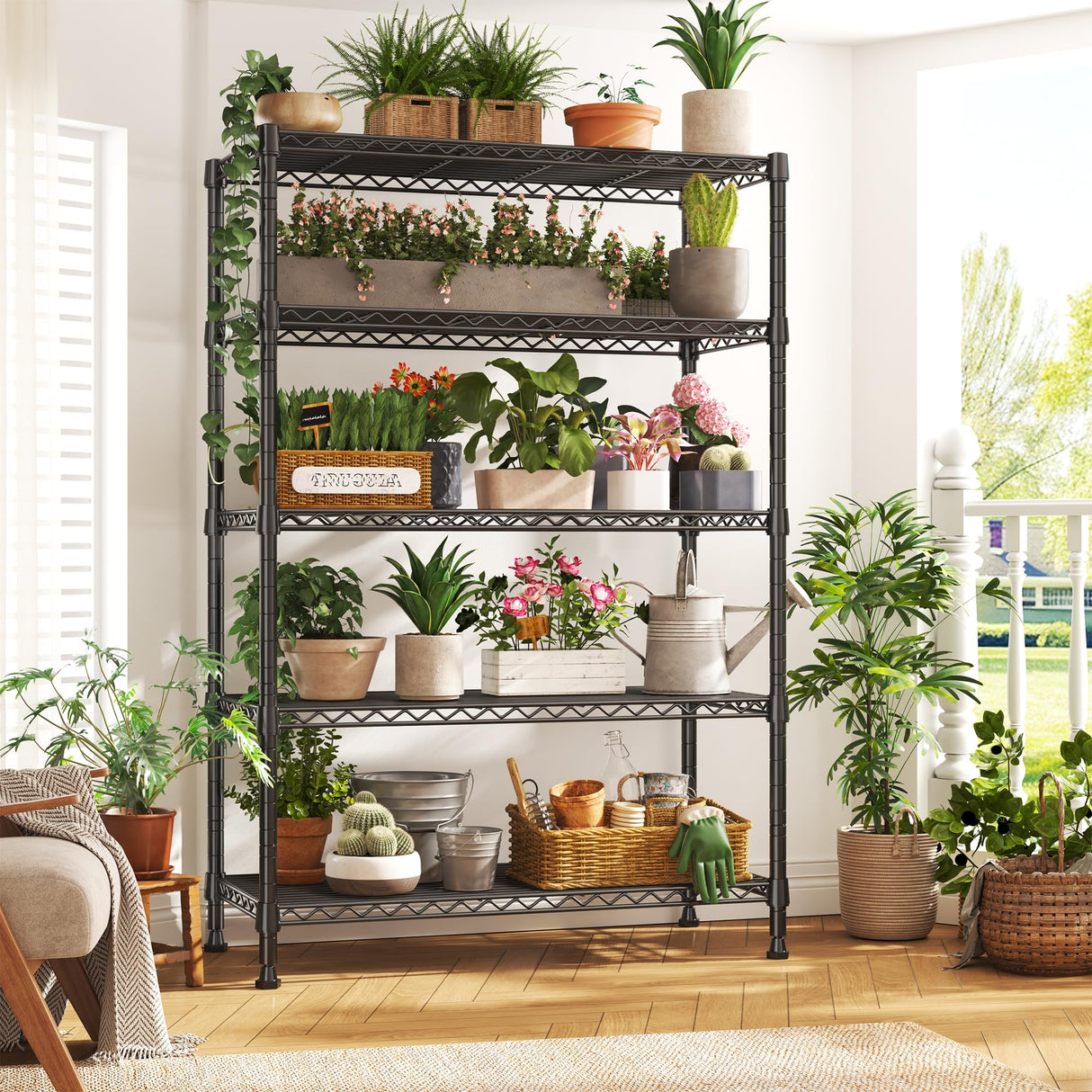 REIBII Storage Shelves, 5-Tire Wire Shelving Load 1000LBS Metal Shelves for Storage Adjustable Garage Shelving Unit Wire Shelf Rack Kitchen Storage Rack Pantry Shelves 31.5''W x 15.7'' D x 71''H REIBII