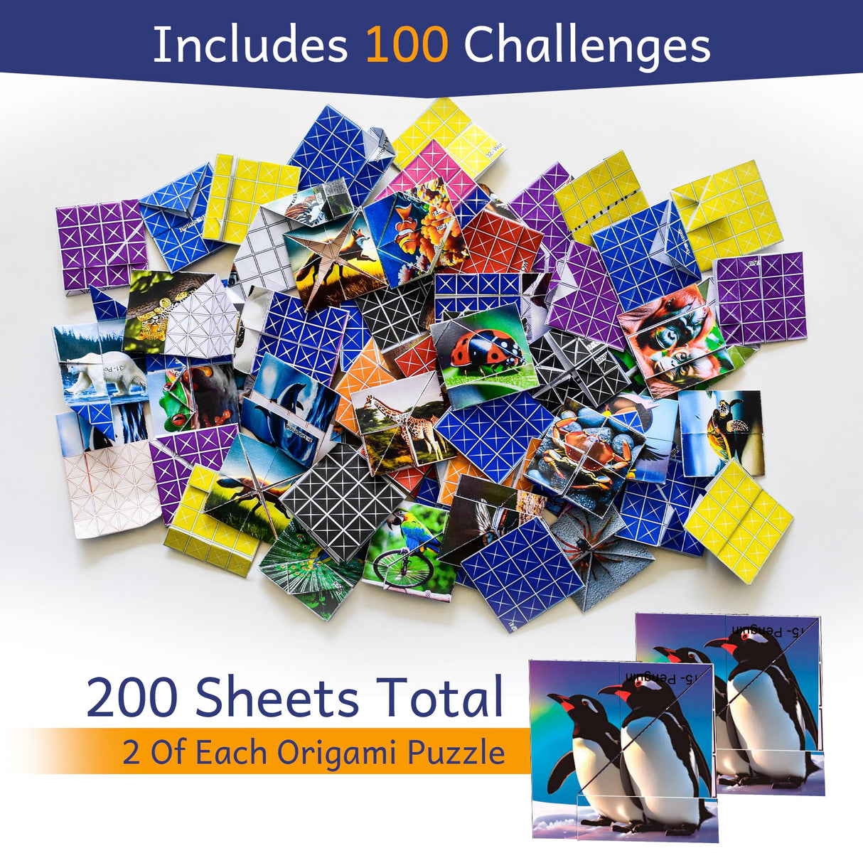 Puzzlefold Origami Kit Puzzle Games - 100 Puzzles, 200 Sheets Brain Puzzles for Adults, Teens, Paper Folding Challenge, Brain Teasers for Adults, Kids Ages 12-14 Teenagers, Teen Girls & Teen Boys Smartstoy