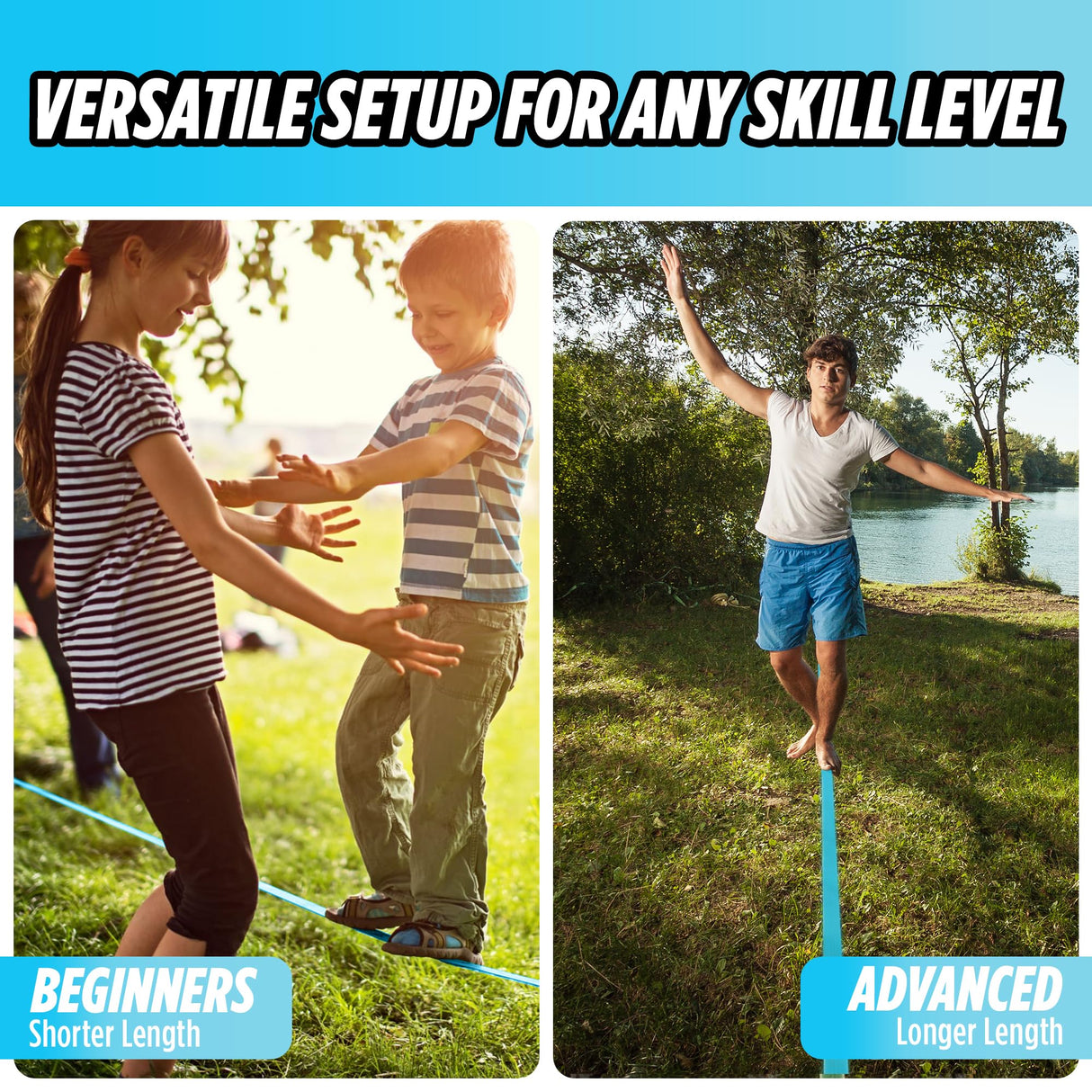 Complete Ninja Slackline Kit - 60ft Long Slack Line for Backyard for Kids & Adults with Ratchet Straps, Wider Tree Protectors - Slackline Kit for Ninja Warrior Obstacle Course for Kids Outdoor Playset Trailblaze