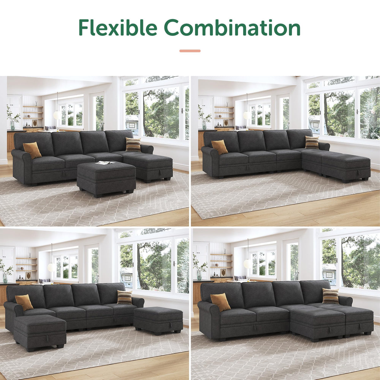 HONBAY Sectional Sofa with Storage Seat U Shaped Sectional Couch with Reversible Chaise Convertible Sectional Couch for Living Room,Dark Grey HONBAY