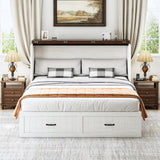Full Murphy Bed with Storage & Charging Station, Farmhouse Murphy Cabinet Bed with Large Drawer, Hideaway Foldable Platform Bed for for Guest Room, Bedroom, Home Office, Mattress Not Included, White CayugaCrekrd