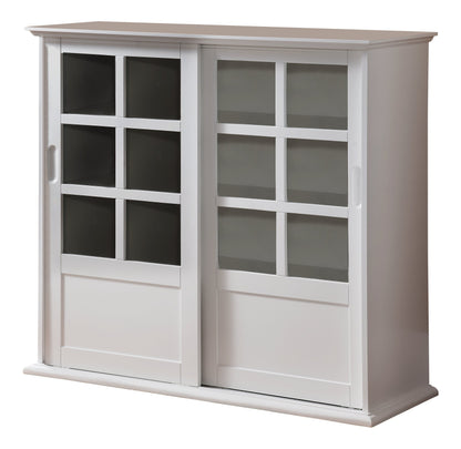 Kings Brand Furniture Holmes White Wood Curio Cabinet with Glass Sliding Doors - WoodArtSupply