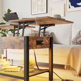 HOJINLINERO Lift Top Coffee Table with Storage/LED Lights,41.7" Small Coffee Table for Living Room,Farmhouse Coffee Table with Storage Shelf and Hidden Compartment,Dining Table Center Table,Brown HOJINLINERO