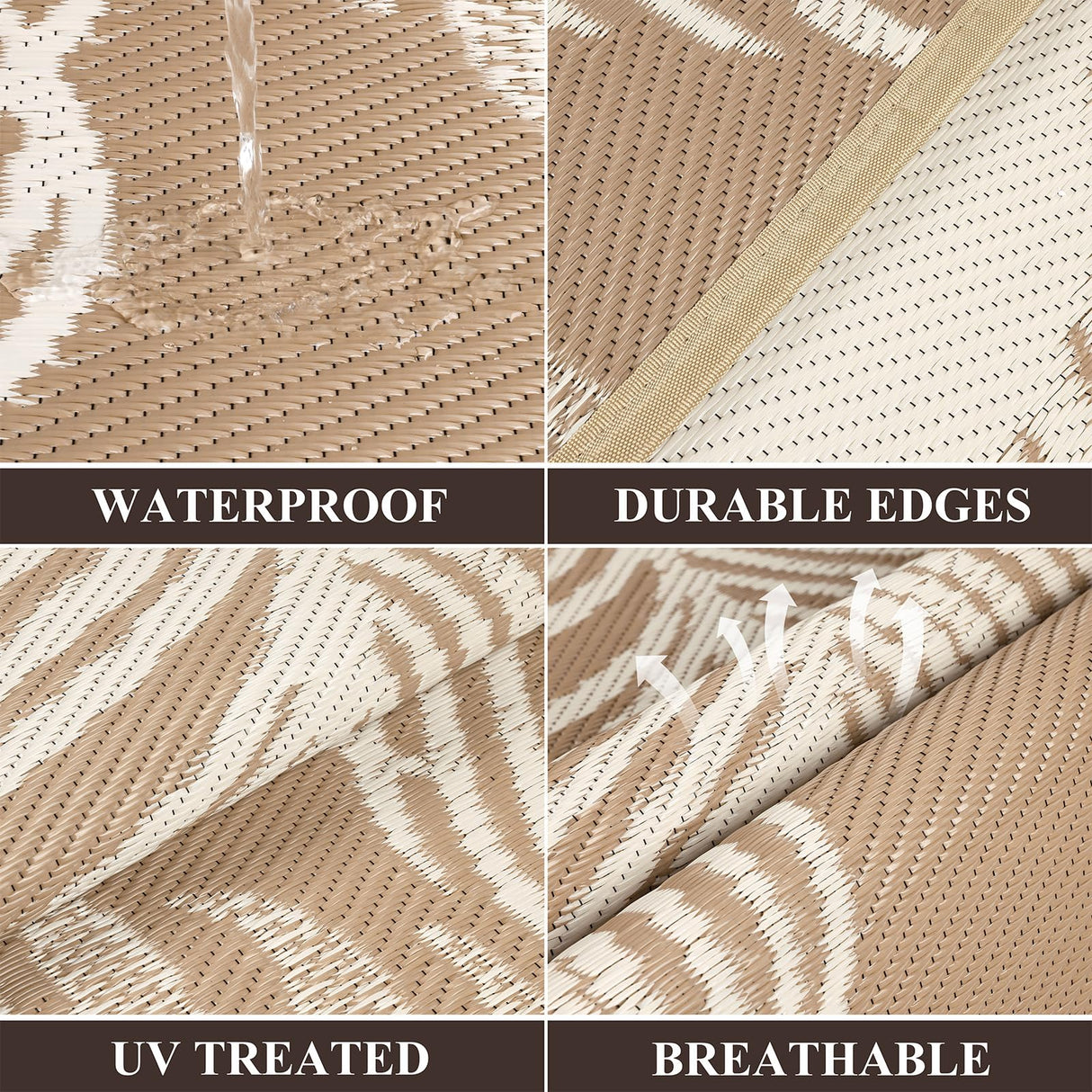 Pauwer Waterproof Outdoor Rug 5x8, Reversible Plastic Straw Patio Camping Rug, Indoor Outdoor RV Mat Carpet for Deck, Camper, Porch, Balcony, Backyard, Picnic, Leaf Brown Pauwer