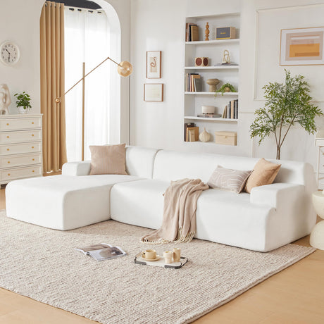 Huatean Home 107" Modular Sectional Sofa, Sponge Sectional Sofa Couch for Living Room, High Density Sponges Cloud Couch,Modular L-Shape Sofa Couch with Chaise, White Huatean Home