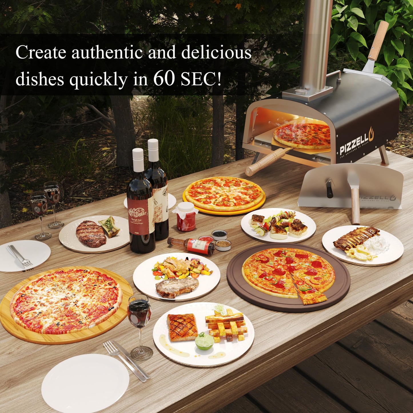 PIZZELLO 12" Outdoor Pizza Oven Propane & Wood Fired Pizza Maker Multi-Fuel Pizza Ovens with Gas Burner, Wood Tray, Stone, Pizza Peel, Cover, Forte Gas (Black)