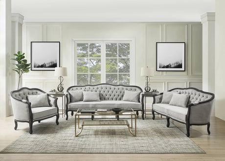 Acme Furniture Upholstered Loveseat with Button-Tufted Back, Gray and Dark Brown Acme
