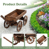 OIPRTGFJ Wood Wagon Planter for Outdoor Balcony Decor - Garden Rustic Wooden Flower Cart with Wheels for Outside Garden Decor Wheelbarrow Planter for Patio OIPRTGFJ