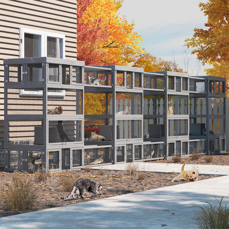 TIMHAKA Cat Catio Outdoor Cat Enclosure, 12 in 1 Cat Enclosure with 4 Large Catio and 8 Cat Tunnel, 12pcs Outdoor Cat Cage with Platform and Resting Box, Luxurious Cat Playground with Waterproof Cover TIMHAKA