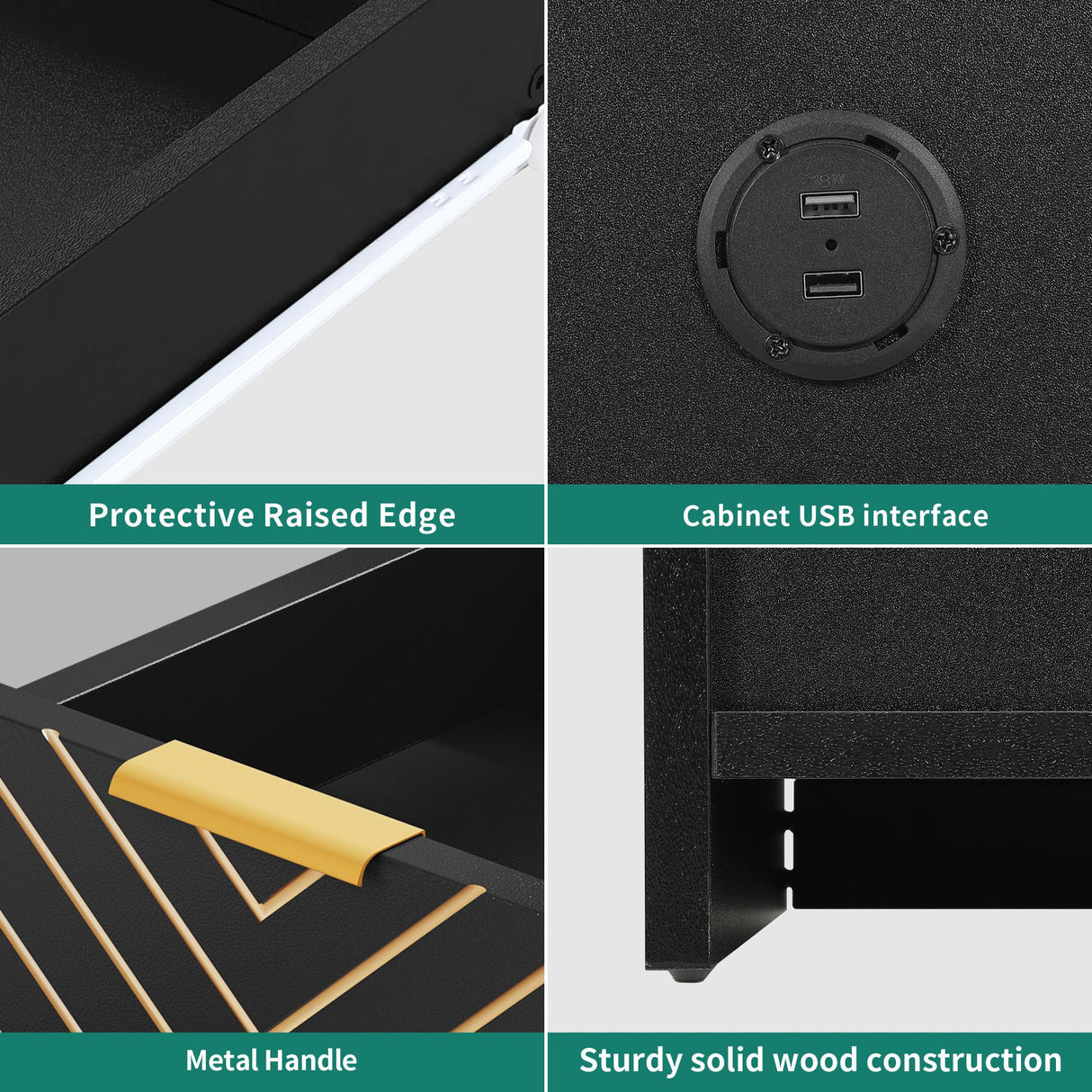 YITAHOME LED Nightstand with Wireless Charging Station & USB Ports, Night Stands with 3 Drawers for Bedroom, Modern Bedside Tables with Touch LED Light, Black YITAHOME