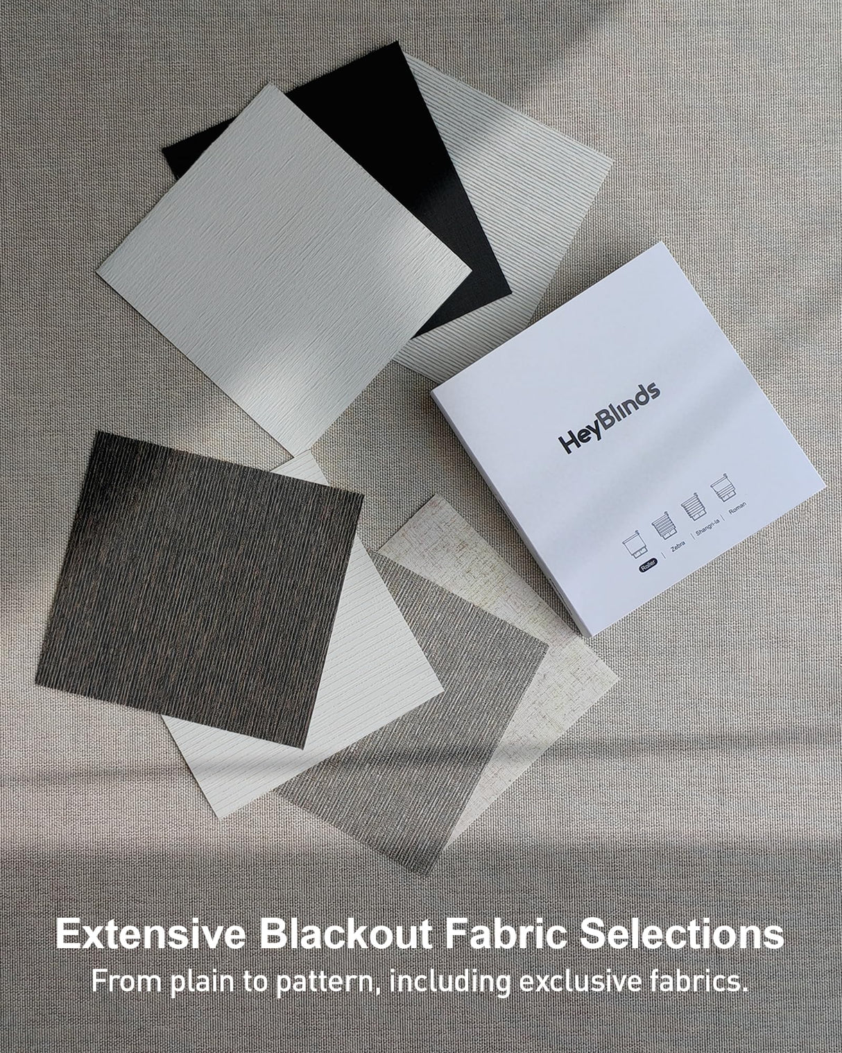 HeyBlinds Motorized Blinds with Remote, 100% Blackout Smart Blinds, Motorized Shades, Automatic Blinds for Windows, Electric Blinds (Blackout Roller Shades Fabric Samples) HeyBlinds