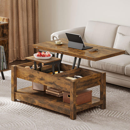 YITAHOME Coffee Tables for Living Room, Lift Top Coffee Table, 3 in 1 Multi-Function Coffee Table, with Storage, Farmhouse Coffee Table Wood Center Table with Hidden Compartment, Rustic Brown - WoodArtSupply