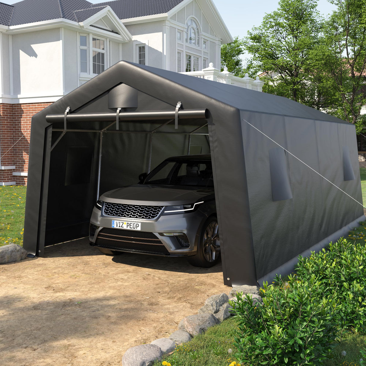 VONZOY 12'×20' Heavy Duty Carport,Car Canopy Portable Garage with Roll-up Zipper Door,Thick Shelter Storage Canopy Tent with All-Steel Metal Frame,Sunshade Waterproof for Motorcycle Car, Truck,SUV VONZOY