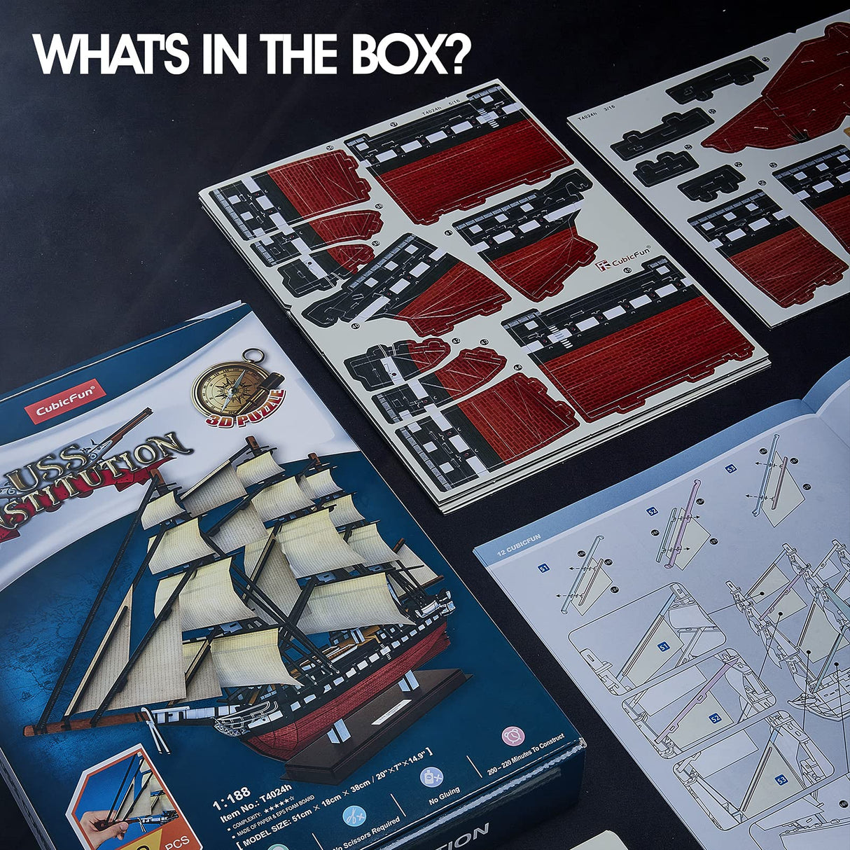 CubicFun 3D Ship Puzzles for USS Constitution Sailing Boat Models for Adults and Teens Toys, 193 Pieces CubicFun