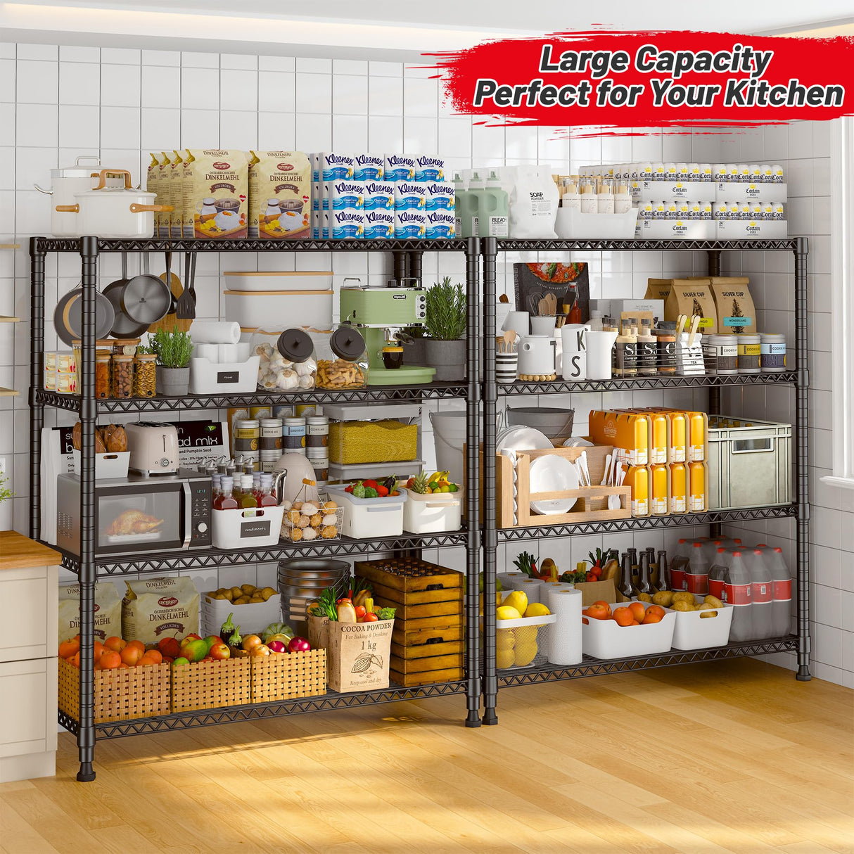 REIBII Wire Shelving Unit Storage Shelves Metal Shelves Heavy Duty Shelving Adjustable Garage Storage Wire Shelf Pantry Shelves for Bedroom Kitchen Rack 35.5''W x 14''D x 59''H REIBII